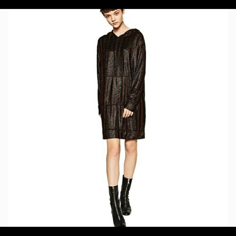 Zara metallic stripe hoodie dress